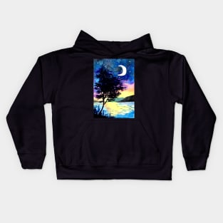 Moon and Stars above the Lake Kids Hoodie